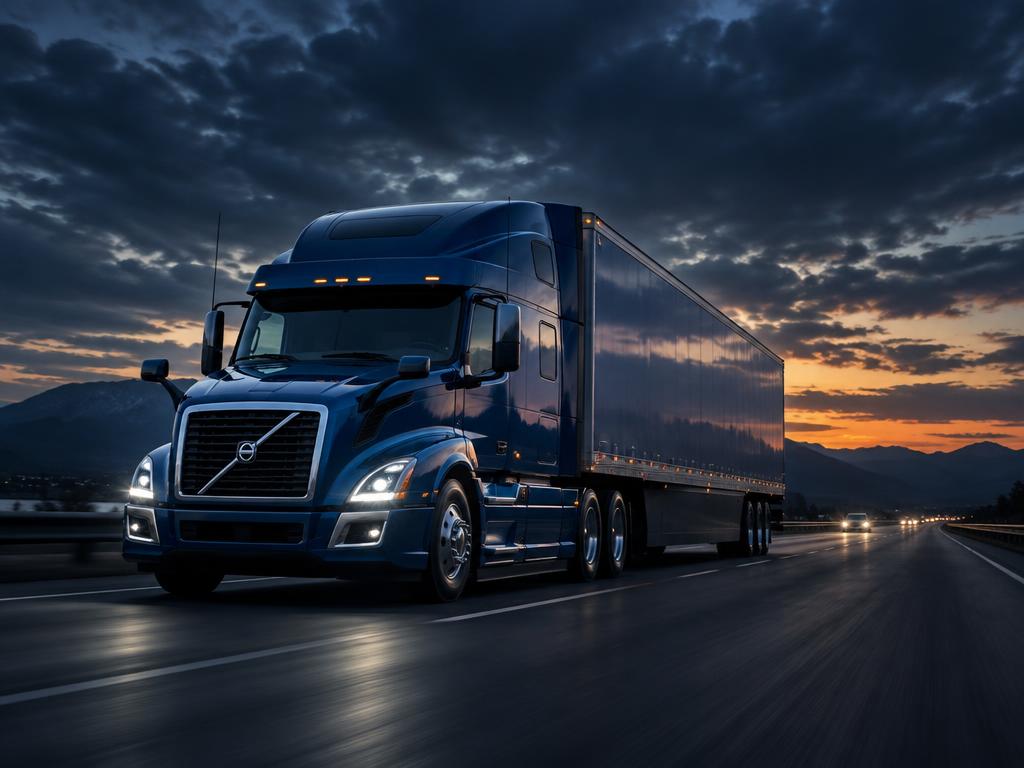 Freight truck on a highway at dusk