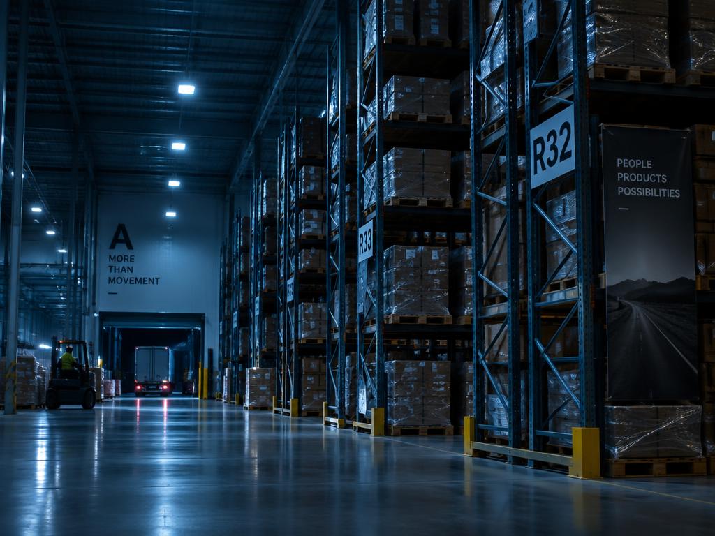 Interior of a large logistics warehouse